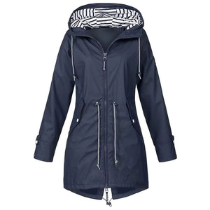 Impermeable para mujer, chaqueta de lluvia con capucha de longitud media, rosa, azul, verde, rojo, negro, azul marino, cortavientos para exteriores, abrigo con cremallera - Product Image 6