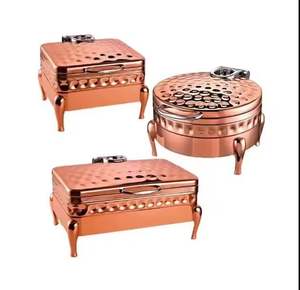 Plat de service en cuivre martelé avec couvercle pour buffet, chauffe-plats pour traiteur, hôtel, restaurant - Product Image 1