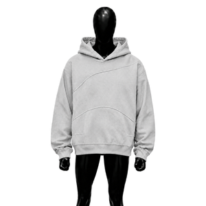 Sweat à capuche oversize argenté pour homme, style streetwear, avec coutures incurvées, épaules tombantes, décontracté et tendance - Product Image 1