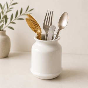 Classic Ceramic <b>Utensil</b> <b>Holder</b> Glossy Smooth Finish Wide Mouth Design Sturdy Heat Resistant <b>Kitchen</b> Counter Storage Organizer - Product Image 1