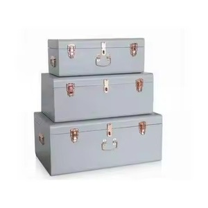 Blue Metal Storage Trunk <b>Box</b> Rectangle Stackable Buckle Lid <b>Tools</b> Organizer Floor Standing Modern Style <b>Small</b> Capacity Trunk <b>Box</b> - Product Image 2