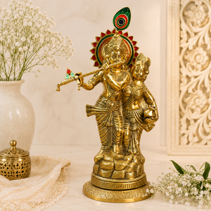 Murti Radha Krishna traditionnel indien en laiton, style Art Déco, plaqué or, finition antique, pour Mandir, artisanat de luxe pour salon, Diwali - Product Image 5