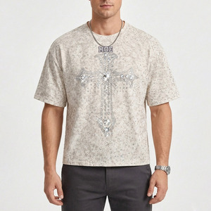 Camisetas personalizadas OEM para hombre, con logo personalizado, 100% algodón, de gramaje pesado, con pedrería, diseño personalizado, corte holgado. - Product Image 2