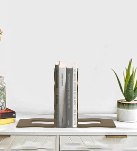 Unique design cast aluminum Gold bookends modern minimalist bookend set decorative book holder for <b>shelf</b> stylish bookshelf - Product Image 3