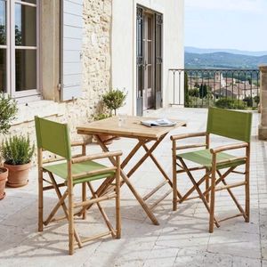 Natural Bamboo Outdoor <b>Dining</b> Set with <b>Folding</b> <b>Chairs</b>, Handmade Bamboo Garden <b>Table</b> <b>and</b> Seating Furniture for Patio, Balcony - Product Image 1