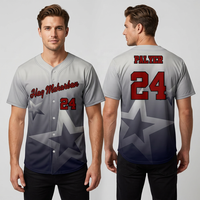 Haq Meharban Jersey Bisbol Pria Lengan Pendek Sublimasi Abu-abu Navy Gradien 24 Kemeja Berkancing Bernapas