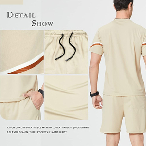 Ensemble athlétique deux pièces pour homme, t-shirt et short à séchage rapide, vêtements de sport respirants, tenue de sport pour la course à pied, été, OEM - Product Image 3