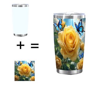 Gobelet isotherme en acier inoxydable de 20 oz à double paroi avec motif de rose jaune et de papillon, tasse portable pour le sport et les activités de plein air - Product Image 4