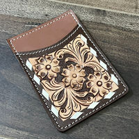 MOQ rendah mewah buatan tangan disesuaikan desain bunga Tooled kulit sapi pemegang kartu ID RTS dompet ramping tempat kartu penutup kartu kredit