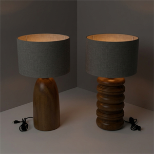 Teak Wood Table Lamp Ribbed Wooden Desk Lamp with Linen Shade for Modern Living Room Bedroom Aesthetic Home <b>Decor</b> Wholesale - Product Image 4