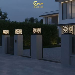 Lampe de poteau LED classique à motif floral, Vietnam CM Decor, pour extérieur, villa, jardin, noire, E27, IP65, en métal, AC 220V (±10%) - Product Image 3