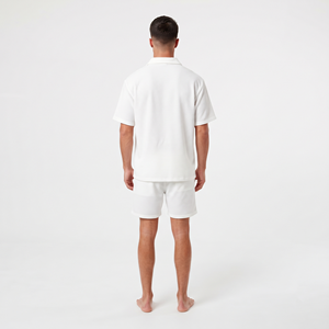 Ensemble chemise boutonnée et short pour homme, haute qualité, couleur blanche unie, tenue décontractée et sportive pour l'été - Product Image 6
