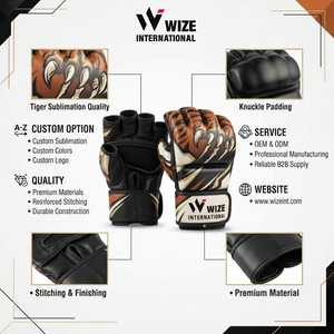 ถุงมือ MMA WIZE INTERNATIONAL แบบครึ่งนิ้ว หนัง PU ปิดด้วยเวลโคร ลายเสือ สำหรับทุกเพศ ถุงมือศิลปะการต่อสู้ ถุงมือ MMA - Product Image 6