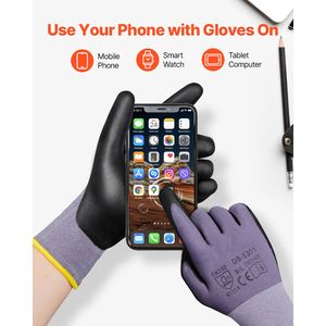 12 Paia di Guanti da Lavoro per Touch Screen, Rivestiti in Nitrile e Lattice, Durevoli, Sterili, Antiscivolo, Traspiranti, in Nylon, per Edilizia e Giardinaggio - Product Image 2