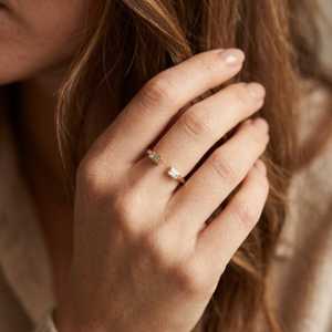 Anillo de Boda Abierto Minimalista para Mujer, Oro Sólido de 10K, 14K, 18K, Corte Baguette, Anillo Apilable Delicado, Joyería Fina con Diamantes Cultivados en Laboratorio - Product Image 6