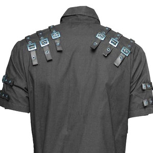 Gothic Punk <b>Men's</b> Black Cotton Shirt Half Sleeve with Metal Buckles and Eyelet Details Cosplay Party Wear 2026 - Product Image 5