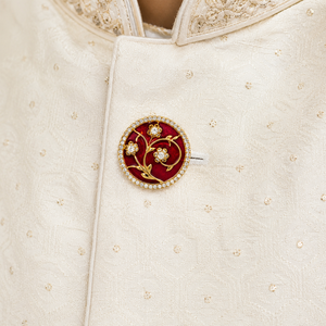 Bouton en laiton pour homme avec motif floral en émail rouge et accents de strass en cristal, accessoire pour tenue formelle - Product Image 3