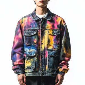 Nouvelle veste en jean streetwear tendance, couleurs personnalisées, processus de ciselage, doublure polaire, coupe-vent, écologique, respirante, patchwork - Product Image 2
