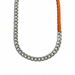 Pure <b>Titanium</b> Steel Link Chain <b>Necklace</b> with Orange-Brown Beaded Rope for Men and Boys-17 Inch - Product Image 3