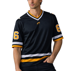 เสื้อฟุตบอลอเมริกันตาข่ายสีดำ แขนสั้น ระบายอากาศได้ดี สำหรับผู้ชาย ชุดทีม  รับสกรีนโลโก้  ชุดยูนิฟอร์ม OEM  ชุดกีฬาเปล่า  โรงงานผลิตเสื้อผ้ากีฬา - Product Image 1