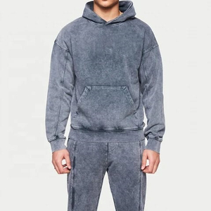 Men's High Quality Casual Solid Acid Wash Breathable Fleece Hoodie Plus Size XXL <b>Embroidery</b> Logo Winter Sweatsuit <b>Sets</b> OEM - Product Image 6