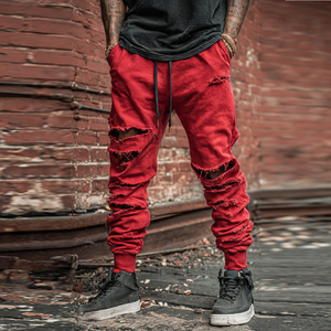 Street Fashion Distress Sweatpants Men Elastic Waist Oversize Distressed <b>Trouser</b> Pajama Men Winter Jogger Distress Fleece Pants - Product Image 2