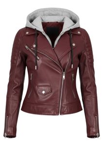 Ensemble de survêtement pour femme en cuir PU de qualité supérieure avec capuche – Veste à fermeture éclair asymétrique et pantalon slim – Tenue de luxe en deux pièces - Product Image 2