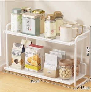 Kitchen Countertop Storage Rack 2 Tier <b>Adjustable</b> Rolling Organizer <b>Shelf</b> for Cookware Tea Supplies Dry Goods - Product Image 3