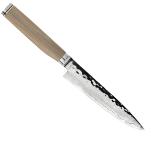 Cuchillo para carne de acero de Damasco martillado, hoja afilada para rebanar, con mango de madera rubia, para carne de res, mesa de comedor, restaurante, corte. - Product Image 5