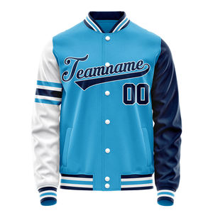 Chaqueta de Béisbol Personalizada Unisex para Adultos, de Poliéster, Azul, Blanco y Marino, con Mangas a Rayas y Botones, Ropa Deportiva - Product Image 4