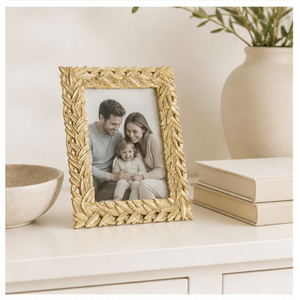Cadre photo de luxe orné de feuilles d'or, à poser sur table, motif feuille gaufré antique, en résine, pour cadeau de mariage et décoration intérieure classique - Product Image 2