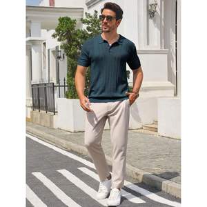 2025 hommes été Golf pour polos coupe ajustée à manches courtes évider hauts en coton Anti-rides techniques sombres - Product Image 3