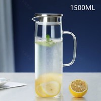 Carafe en verre avec couvercle et poignée, 50 oz/1500 ml, carafe à eau pour thé glacé, jus, verre borosilicate résistant à la chaleur, carafe pour eau chaude