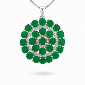 จี้รูปดอกไม้ทำจากหินออนิกซ์สีเขียวธรรมชาติ 100% สำหรับผู้หญิงจาก Rhaya Jewels ชุบโรเดียมบนเงินสเตอร์ลิง ดีไซน์เรียบหรู เหมาะเป็นของขวัญสุดพิเศษ - Product Image 4