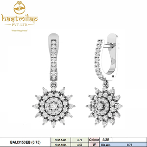 Lujosos pendientes de aro de diamantes naturales de oro amarillo de 14 quilates de 0,75 CTW con gotas florales de resplandor solar brillante en Configuración de pavé y punta - Product Image 3