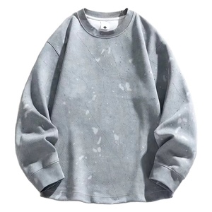 Men's High Quality Neck Long Sleeve T-Tee 180g Fabric Weight Enzyme Wash Distressed Comfortable Pullover Blue <b>White</b> Grey - Product Image 1