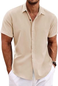 Camisas de Lino para Hombre FlyFit, Camisas Casuales de Manga Corta con Botones para Hombre, Camisa para Playa, Verano, Boda, Nuevo Estilo - Product Image 5