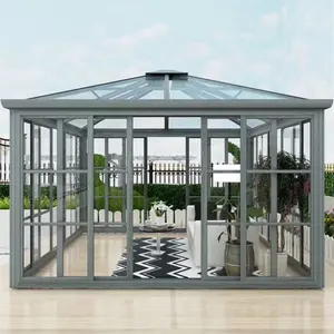 Frame Glass House Garden Sunrooms Prefabricated Conservatory Aluminum Wood Luxury Modern Grain Custom Color Winter Prefab Villa