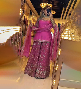 Nuevo Conjunto de Salwar Kameez Sharara Dupatta de Georgette de Primera Calidad al por Mayor con Bordado de Diseñador y Lentejuelas, Ajuste Delgado, para Fiesta - Product Image 1