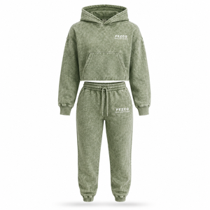 100% Cotton Fleece Lace Solid Winter Acid Washed Embroidered Rhinestone High Street Two Piece Vintage <b>Women</b> <b>Sweatsuit</b> - Product Image 4