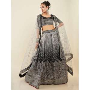 Sparkle Black Sequins Art Seda Cóctel Desgaste Lehenga Choli - Product Image 2