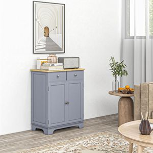 Curio Credenza <b>Sideboard</b> Cabinet Solid Wood Top Adjustable Shelf 2 Drawers for <b>Kitchen</b> or Living Room Storage - Product Image 2