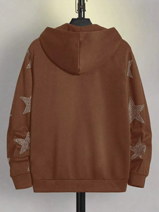 Sweat à capuche unisexe d'hiver avec fermeture éclair et strass, en polyester/coton, personnalisable avec logo, streetwear, fabricant OEM - Product Image 6