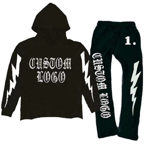 Unisex Two-Piece Custom Raw Hem Cut Edge Sweatpants <b>Set</b> 3D for Embroidered Winter Fleece <b>Jogger</b> Hooded <b>Plus</b> <b>Size</b> Solid - Product Image 1