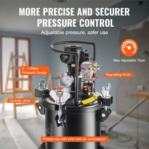 Spruzzatore di Vernice Automatico a Pressione Fai-da-Te da 10L/2,5 Galloni con Pressione Regolabile a 70psi e Funzione di Agitazione - Product Image 5