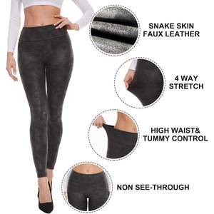 2025 femmes taille haute Stretch Faux cuir Leggings contrôle du ventre en cuir Sexy pantalon Yoga taille-taille unique - Product Image 4