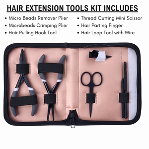 Kit d'outils professionnels pour extensions de cheveux Micro Link : Pince à sertir, outil de retrait de perles, applicateur de boucles de fil, ciseaux - Product Image 2