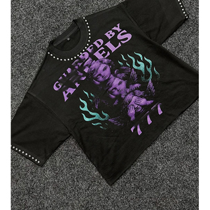 Pink Oversized Men's T-<b>Shirt</b> with Angel <b>Flame</b> Print Short Sleeve O-Neck Casual Terry 100% Cotton Front Logo - Product Image 2