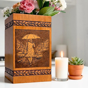 Handcrafted Wooden Urn <b>Box</b> | Rainy Walk <b>Memorial</b> Engraved Ashes Container Funeral <b>Memorial</b> Keepsake by AYAANS - Product Image 2