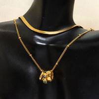 Collier pendentif triple anneaux entrelacés avec zircon vert, ras-de-cou minimaliste en acier inoxydable pour femme, bijou tendance, cadeau